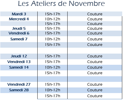 atelier couture granville programme novembre